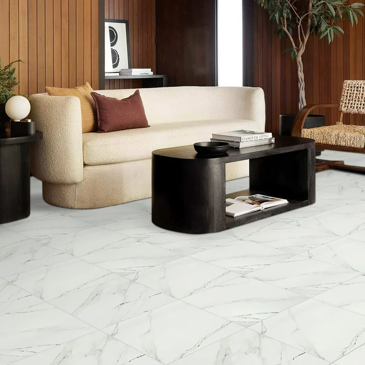 Lxcreat Peel and Stick Floor Tile White Marble Look, Self Adhesive and Durable Vinyl Flooring, Floor Tiles Peel and Stick Waterproof and Easy to Clean, DIY for Bathroom Kitchen 12x12inch (10pcs)