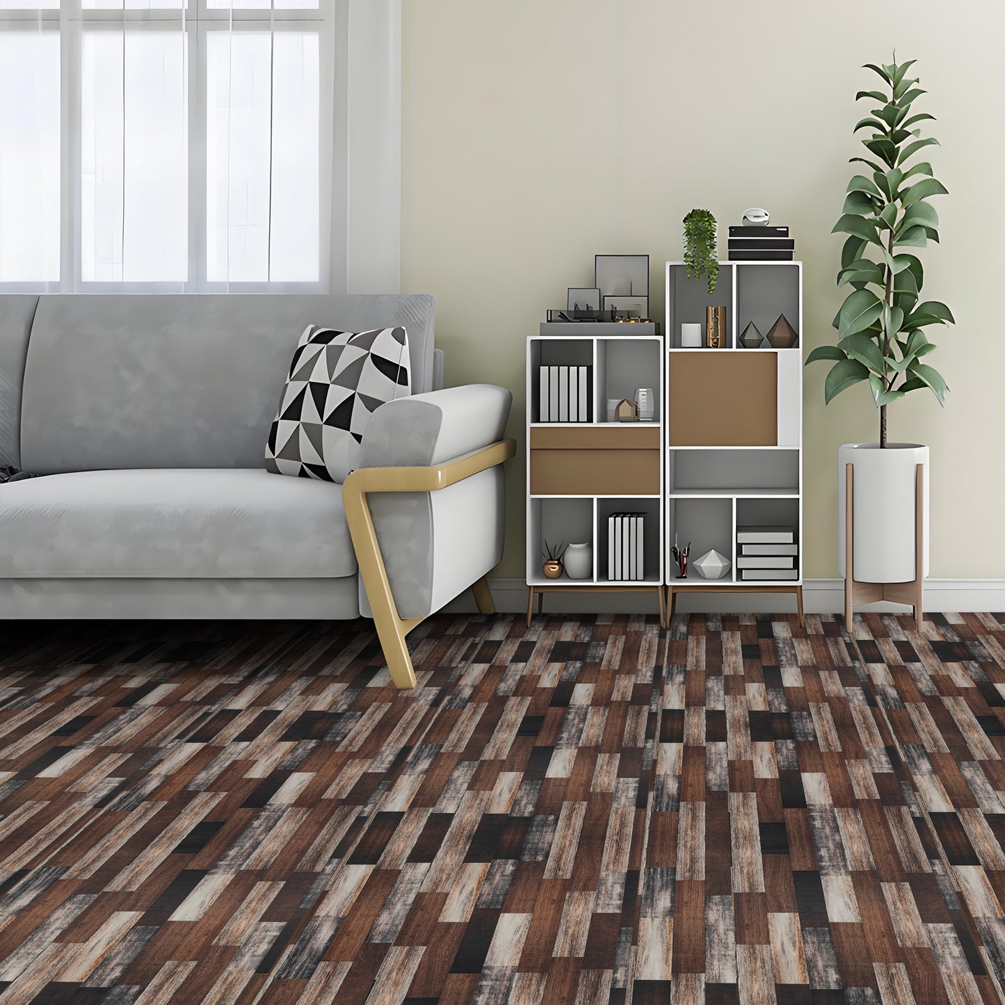 Abyssaly Vinyl Peel and Stick Flooring tile 15.7 inch x 118 inch, Covering Area 12.92 Sq.ft, Self-Adhesive Floor Tile Wood Grain Look for Kitchen Dinning Room Bedroom Home Decoration.