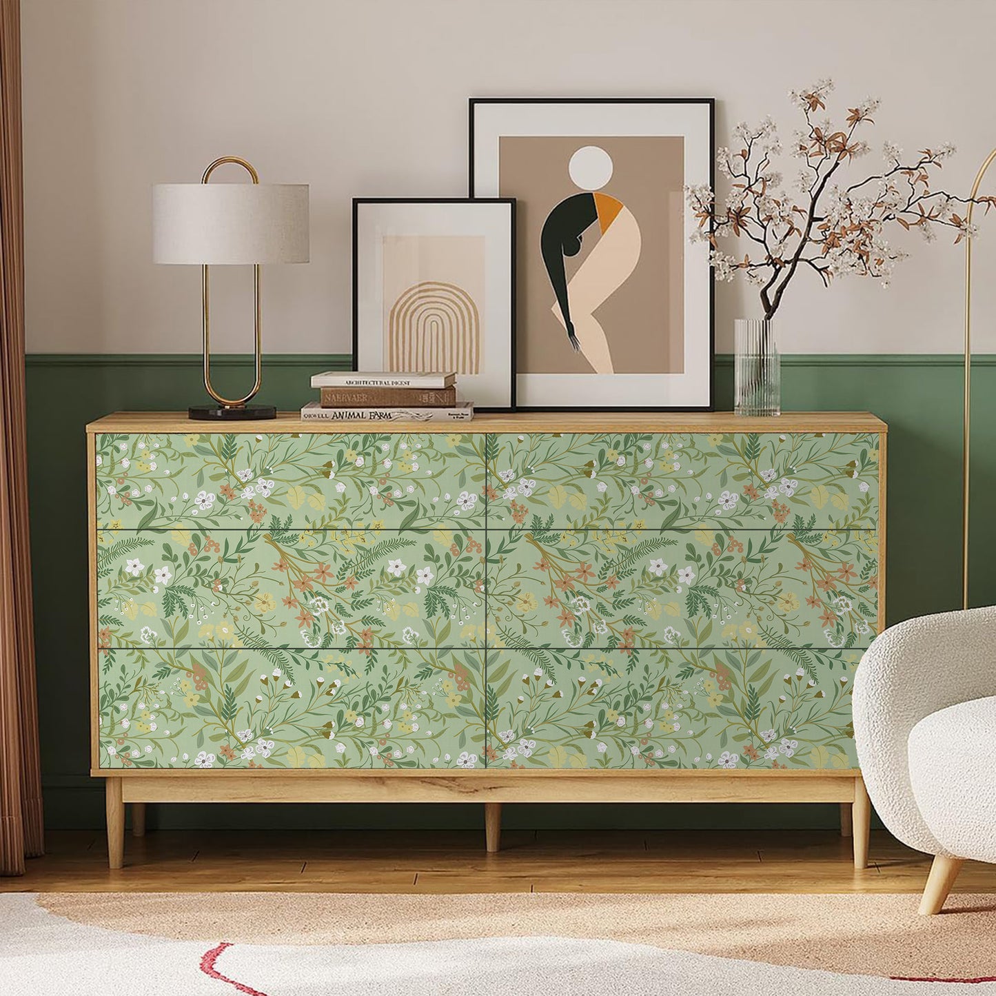 Abyssaly Floral Peel and Stick Wallpaper 17.3"×118" Removable Self-Adhesive Green Vinyl Wallpaper for Home Decor