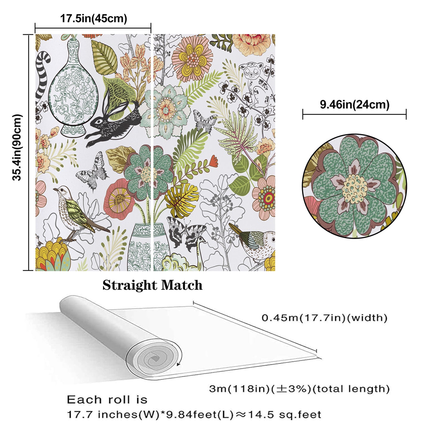 Abyssaly Floral Peel and Stick Wallpaper 17.7" x118" Self-Adhesive Removable Vinyl Contact Paper for Bedroom Wall Decoration Home Decor