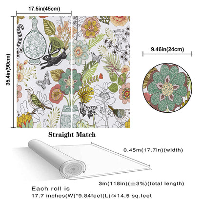 Abyssaly Floral Peel and Stick Wallpaper 17.7" x118" Self-Adhesive Removable Vinyl Contact Paper for Bedroom Wall Decoration Home Decor