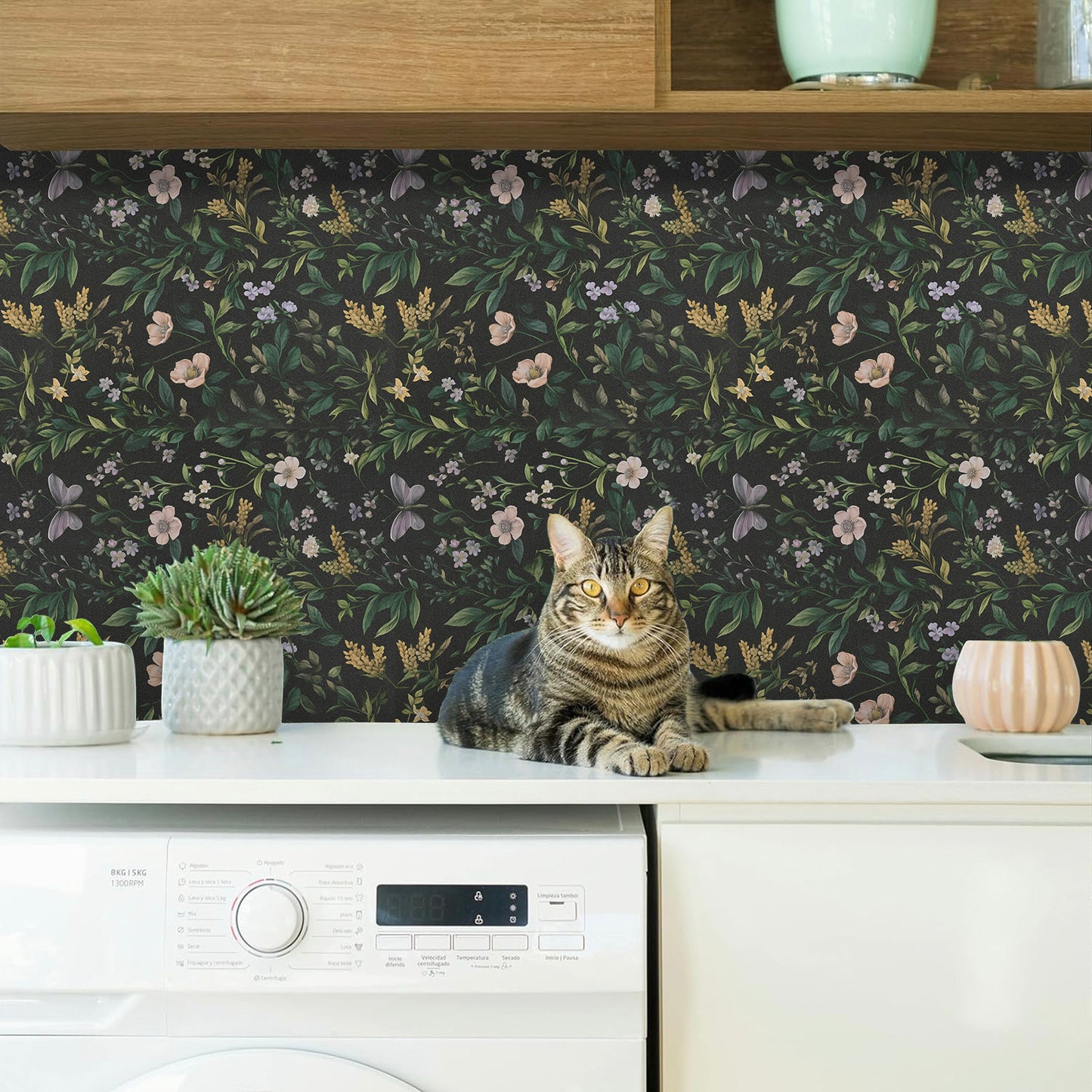 Abyssaly Floral Peel and Stick Wallpaper Self Adhesive Removable Flower Wall Paper 17.3"× 118" / 1 Roll Green Vintage Vinly Contact Paper Waterproof