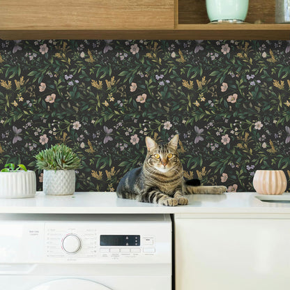 Abyssaly Floral Peel and Stick Wallpaper Self Adhesive Removable Flower Wall Paper 17.3"× 118" / 1 Roll Green Vintage Vinly Contact Paper Waterproof