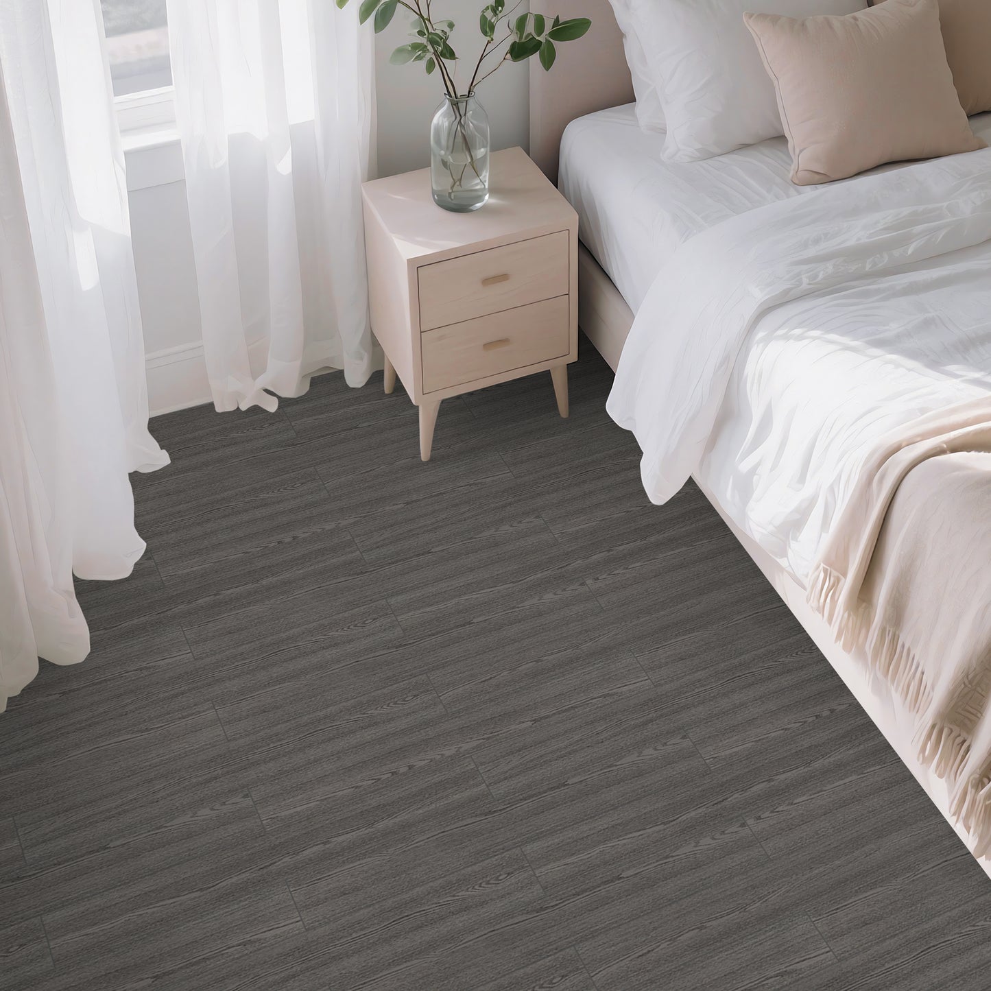 Abyssaly 35.8" x 5.9" 10 Pcs Wood Grain Flooring Tile Peel and Stick Floor Tile, Medium Grey Self Adhesive Vinyl Flooring, Self Adhesive Bathroom Floor Tiles Waterproof Thick Removable Flooring Tiles
