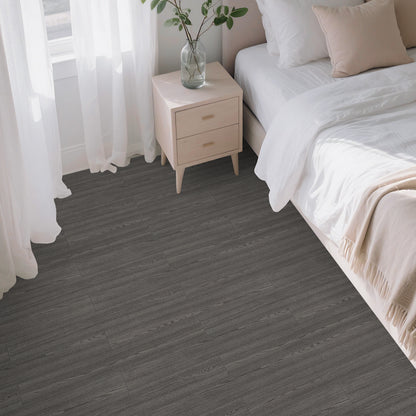 Abyssaly 35.8" x 5.9" 10 Pcs Wood Grain Flooring Tile Peel and Stick Floor Tile, Medium Grey Self Adhesive Vinyl Flooring, Self Adhesive Bathroom Floor Tiles Waterproof Thick Removable Flooring Tiles