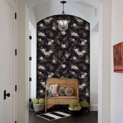 Abyssaly Peel and Stick Wallpaper 17.3"x 118" Black Green Floral Wallpaper Vinyl Removable Self-Adhesive Contact Paper for Home Decor Kitchen Bedroom Closets