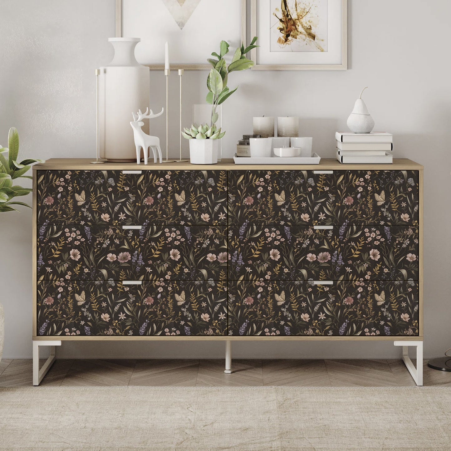 UMIGGEE Floral Wallpaper Peel and Stick Wallpaper Self Adhesive Black Wall Paper Contact Paper 17.3-in x 118-in Home Decor Wall Covering Old Furniture Renovation