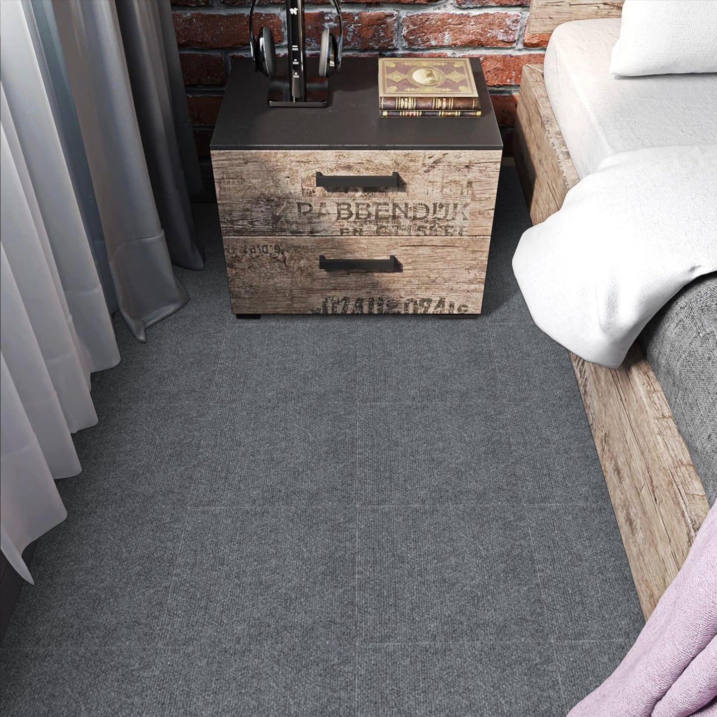 UMIGGEE Peel and Stick Carpet Tiles Light Grey Self-Adhesive Square Soft Carpet Floor Tiles 12" x 12" 10-pcs Carpet Easy Install DIY Floor Tiles for Kids Room Bedroom Dining Room (10 sq. ft. /Pack）