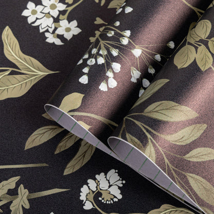 UMIGGEE 17.7-in x 393-in Floral Wallpaper Peel and Stick Floral Black Wallpaper Self Adhesive Flower Wall Paper Contact Paper Home Decor Wall Covering Old Furniture Renovation