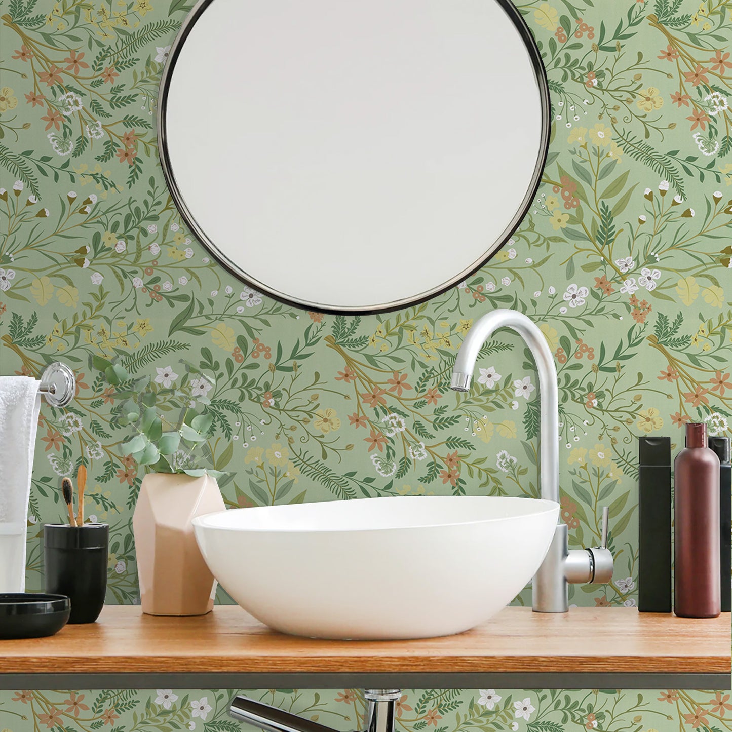 Abyssaly Floral Peel and Stick Wallpaper 17.3"×118" Removable Self-Adhesive Green Vinyl Wallpaper for Home Decor