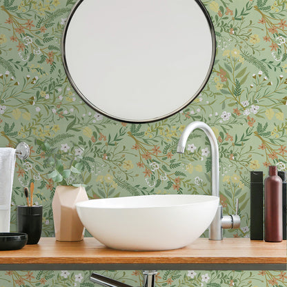 Abyssaly Floral Peel and Stick Wallpaper 17.3"×118" Removable Self-Adhesive Green Vinyl Wallpaper for Home Decor