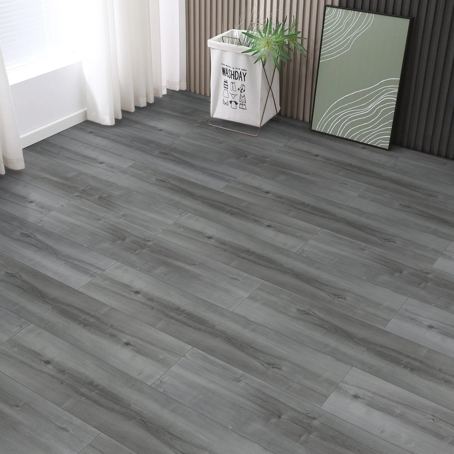 Lxcreat 20pcs Peel and Stick Floor Tile, Gray Wood Grain Look, Self Adhesive and Waterproof for Transfer Bathroom, Kitchen, Living Room (35-in×6-in)