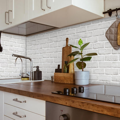 Abyssaly Brick Wallpaper Peel and Stick Wallpaper 17.7" x 78.9"Gray and White 3D Brick Textured Pattern Removable Self Adhesive Vinyl Contact Paper for Kitchen Bedroom Living Room