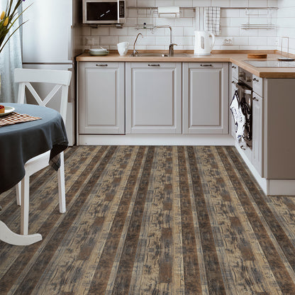 Abyssaly Wood Grain Vinyl Peel and Stick Flooring tile 15.7 inch x 118 inch, Covering Area 12.92 Sq.ft, Self-Adhesive Floor Tile for Kitchen Dinning Room Bedroom Home Decoration.