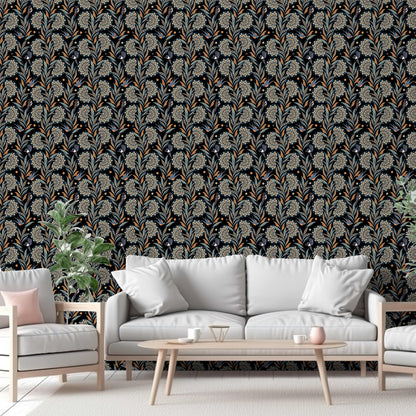 Abyssaly 17.7" x 118" Floral Peel and Stick Wallpaper Black Golden Thicken Waterproof Leaf Vintage Flower Contact Paper