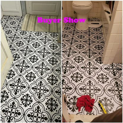 Lxcreat 20 Pcs Peel and Stick Floor Tile Flooring Black and White Flower, Vinyl Flooring 11.8-in x 11.8-in Self-Adhesive Removable for Bathroom/Kitchen