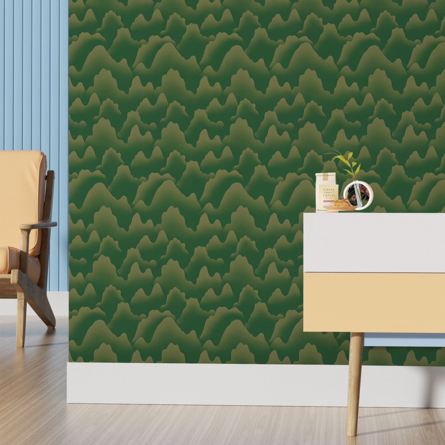 Abyssaly 17.7" x 236" Peel and Stick Mural Self Adhesive Removable Wallpaper Light Green mountains and ridges wallpaper for Living Room