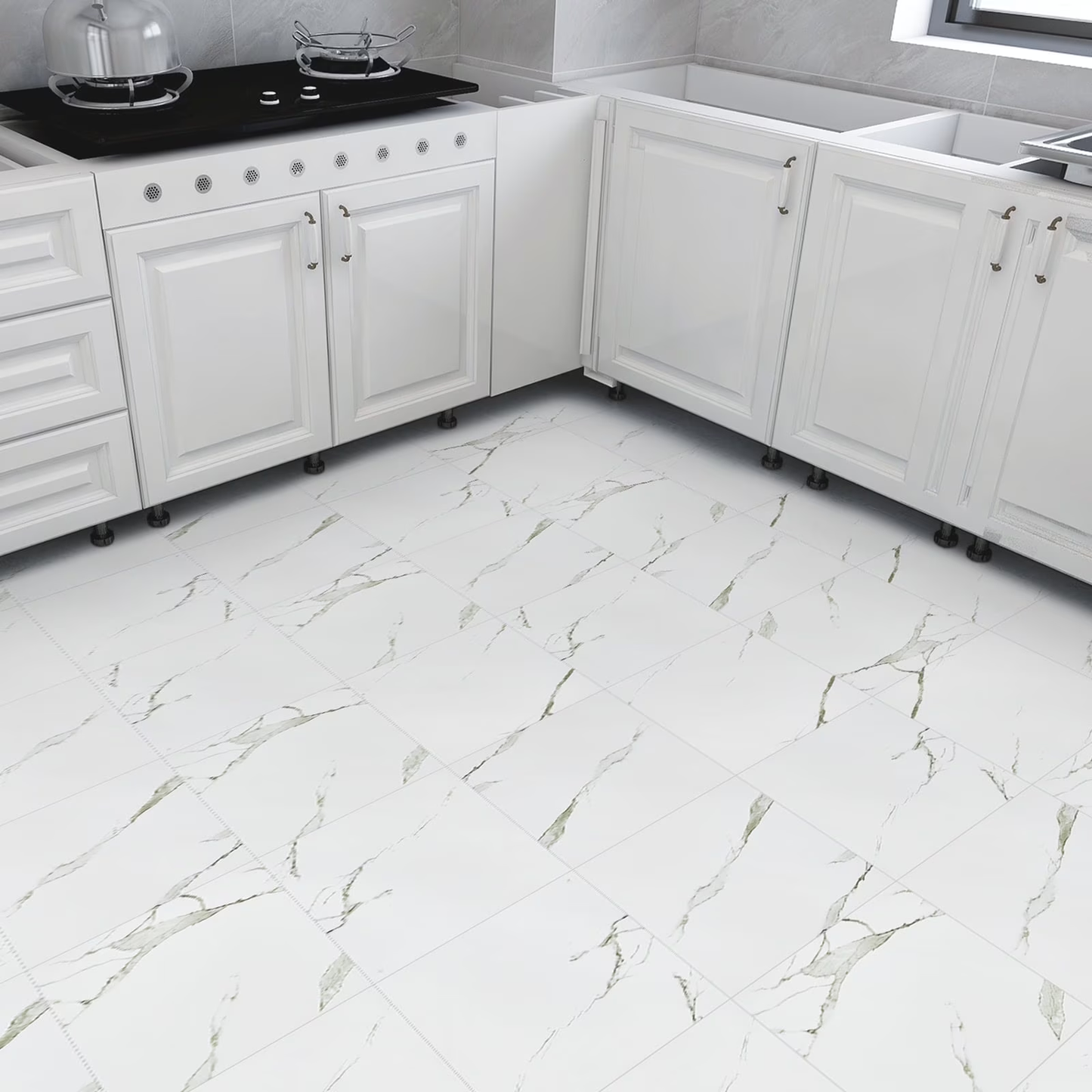 Lxcreat 12" x 12" Vinyl Floor Tiles 20 sq ft, for Bathroom Kitchen 20 Piece