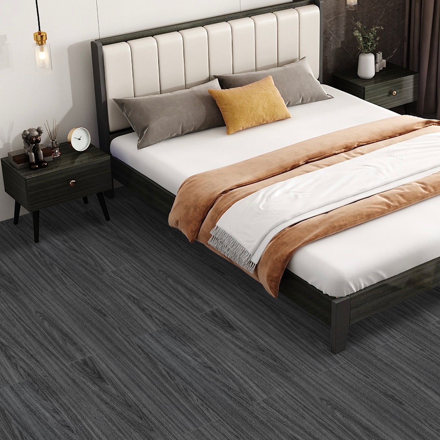 Abyssaly Wood Grain Peel and Stick Flooring Tile, 35.8" x 5.9" 10 Pcs, Dark Gray Color Self Adhesive Vinyl Thicken Flooring Tile Wood Planks