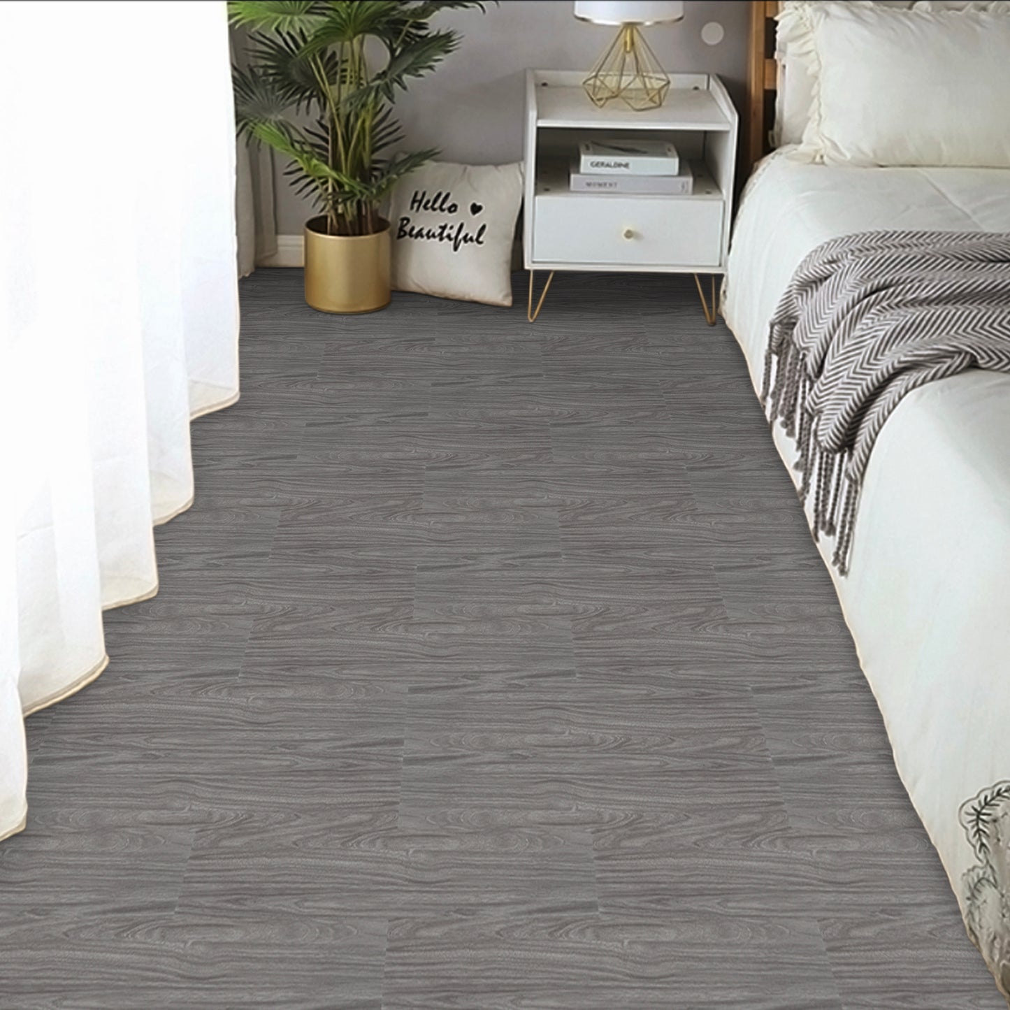 UMIGGEE Gray Peel Stick Flooring 35-in x 5.7-in x 1.0mm 20-Pcs Vinyl Flooring Wood Grain Floor Tiles Easy to Install for Bathroom Kitchen Living Room