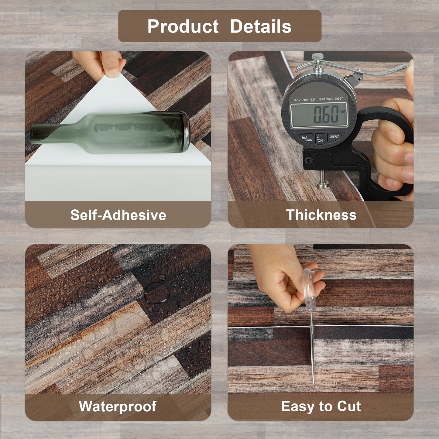 UMIGGEE 15.7-in x 236-in/ 25.7 Sq.Ft Wood Grain Peel and Stick Vinyl Flooring Roll, Thicken Self-Adhesive Vinyl Wood Grain Floor ,Versatile Design for Any Space Easy DIY Install Home Decor