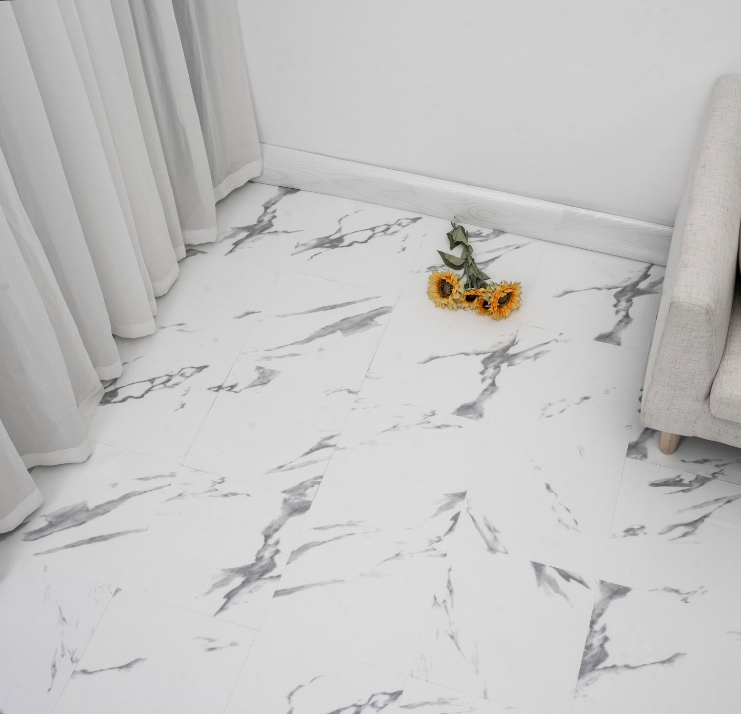 UMIGGEE White Marble Peel and Stick Floor Tile Vinyl Flooring 12-in x 12-in Upgrade Thickness for Kitchen Living Room Bedroom Home Decor 10Pcs/Pack (10 Sq. ft./Pack)