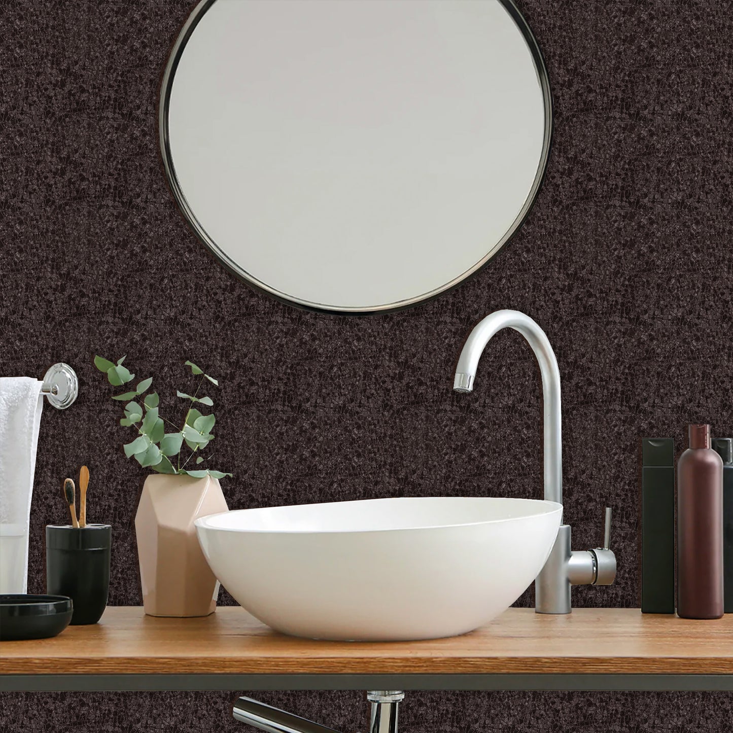 Abyssaly Brown Peel and Stick Wallpaper 15.7"×118", Thicken Modern Textured Embossed Wallpaper Self-Adhesive Removable Vinyl Contact Paper