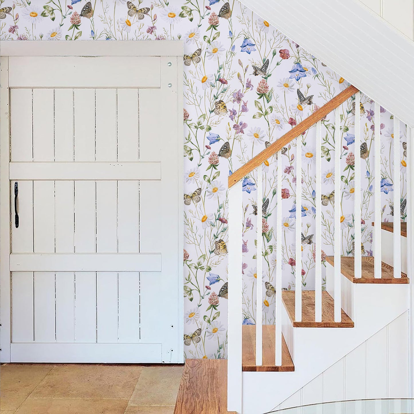 Abyssaly Butterfly Floral Peel and Stick Wallpaper 17.3"×236" White Removable Self-Adhesive Vinyl Wall Paper for Home Decor