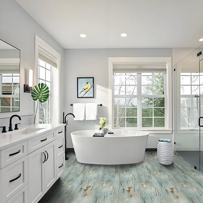 Abyssaly 40 Pcs Wood Vinyl Flooring Tile Peel and Stick Floor Tile 35.8 x 5.9 In Self Adhesive Bathroom Floor Tiles Waterproof Thick Removable Flooring Tiles