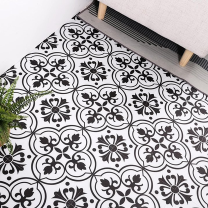 Lxcreat Peel and Stick Floor Tile Flooring Black and White Flower,Vinyl Flooring 11.8-in x 11.8-in Self-Adhesive Removable for Bathroom/Kitchen 20 Pcs
