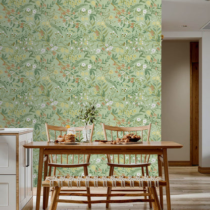 Abyssaly Floral Peel and Stick Wallpaper 17.3"×118" Removable Self-Adhesive Green Vinyl Wallpaper for Home Decor