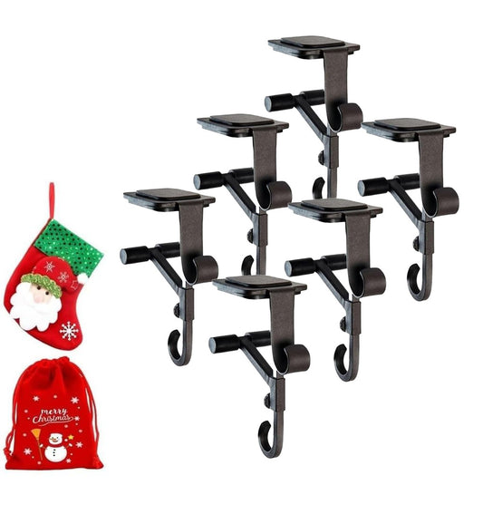 Lxcreat Fireplace Stocking and Garland Hanger, Paeose Garland Holder for Mantle, Adjustable 2 in 1 Double Mantel Hangers for Front Door, Christmas Stocking Holder for Home Decoration (Black-6pcs)