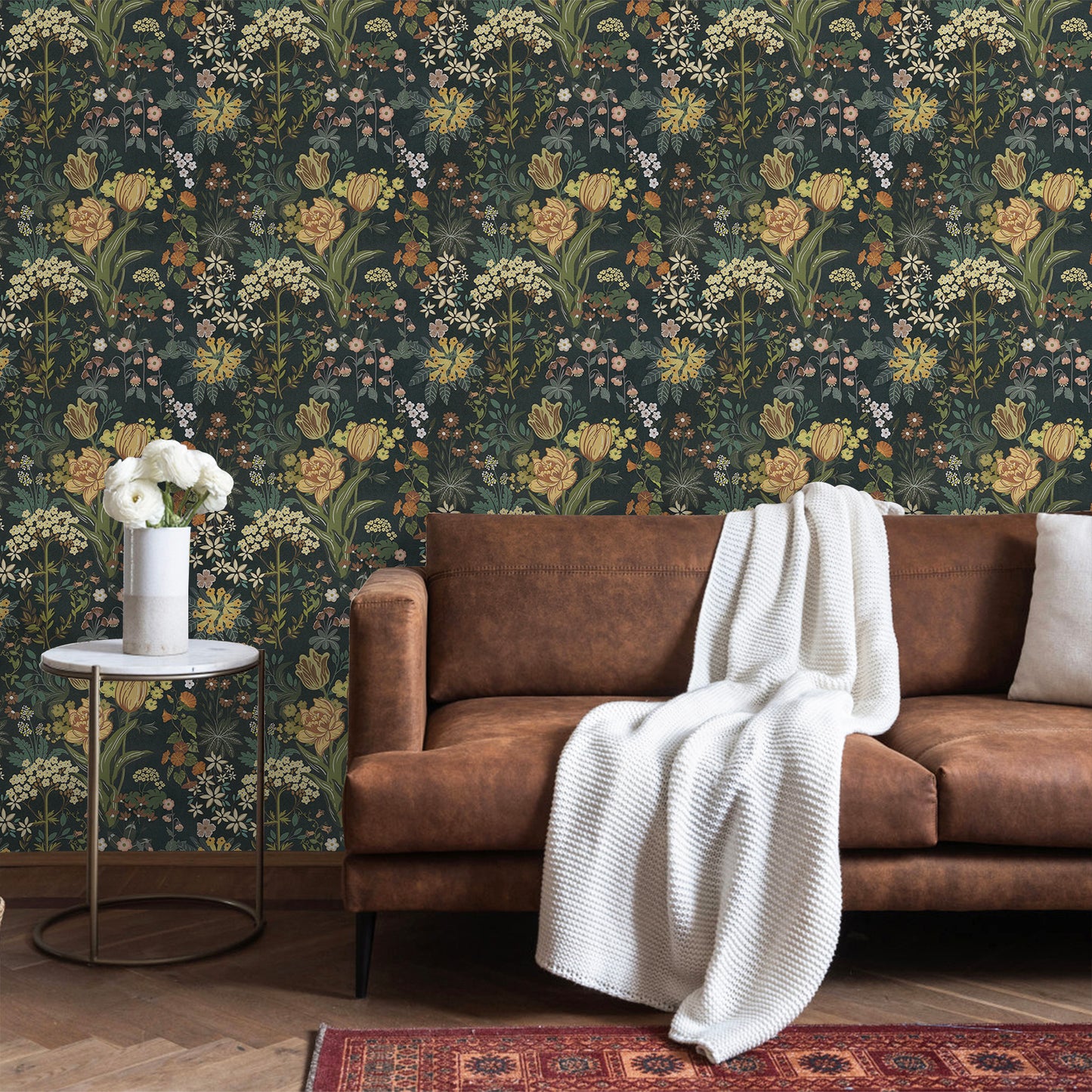 Floral Wallpaper Peel and Stick 17.7" x 118" Tulips Dark Self Adhesive Removable Wallpaper Peel and Stick for Home Bedroom Cabinets Thicken