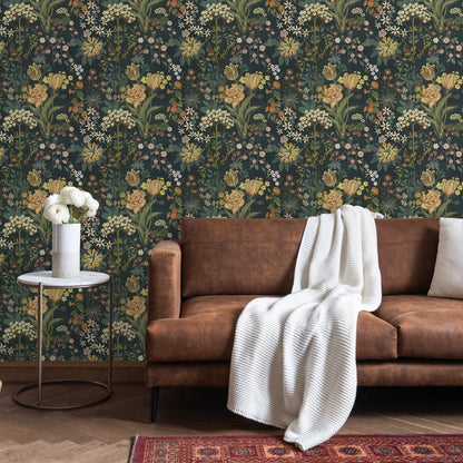 Floral Wallpaper Peel and Stick 17.7" x 118" Tulips Dark Self Adhesive Removable Wallpaper Peel and Stick for Home Bedroom Cabinets Thicken