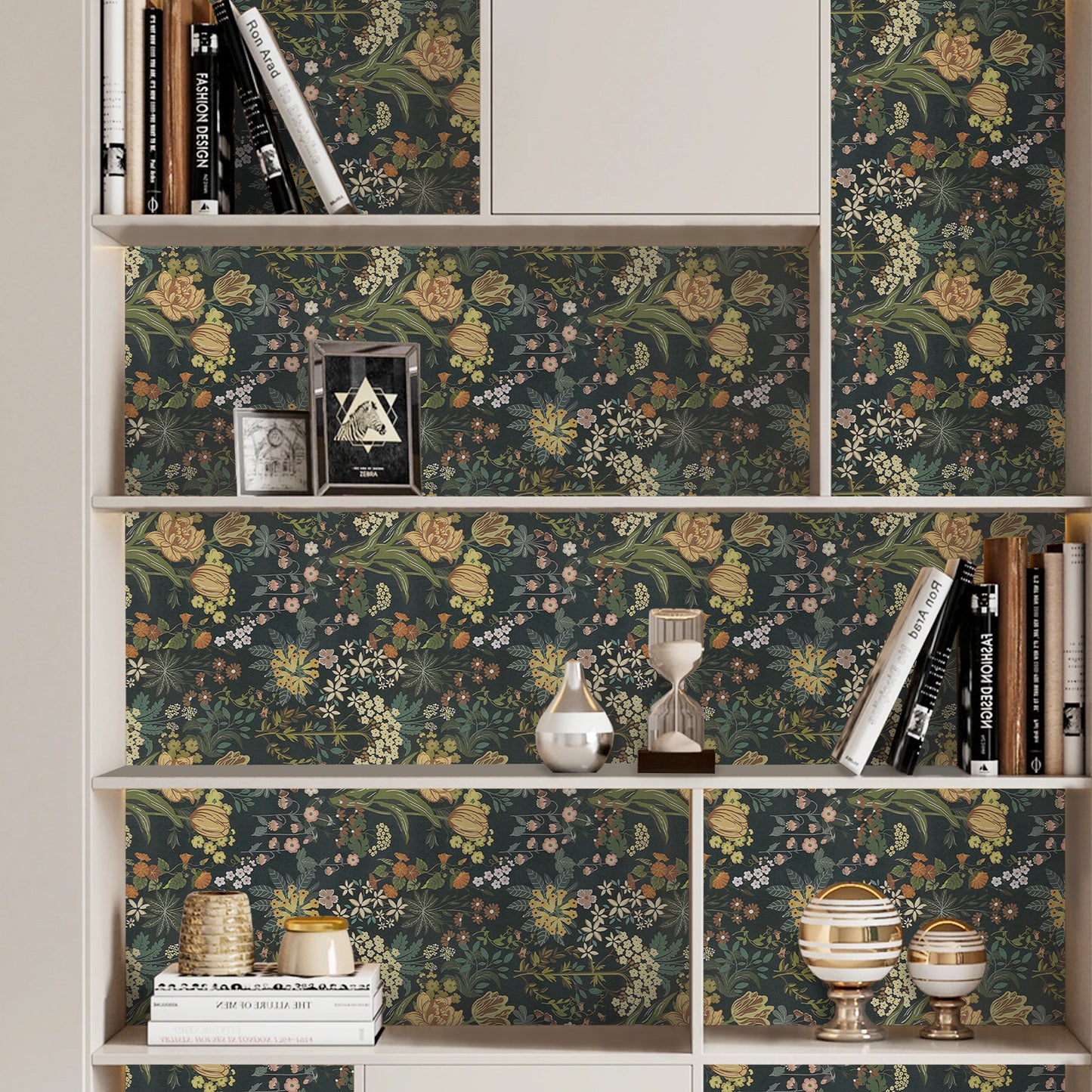 Floral Wallpaper Peel and Stick 17.7" x 118" Tulips Dark Self Adhesive Removable Wallpaper Peel and Stick for Home Bedroom Cabinets Thicken