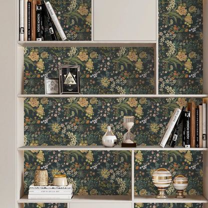 Floral Wallpaper Peel and Stick 17.7" x 118" Tulips Dark Self Adhesive Removable Wallpaper Peel and Stick for Home Bedroom Cabinets Thicken