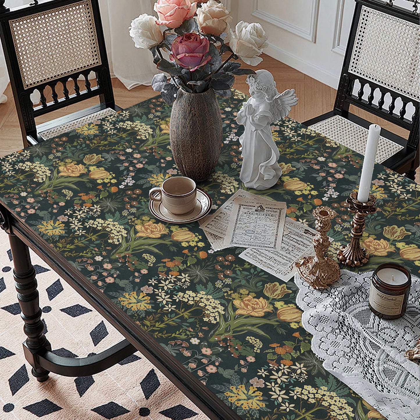 Floral Wallpaper Peel and Stick 17.7" x 118" Tulips Dark Self Adhesive Removable Wallpaper Peel and Stick for Home Bedroom Cabinets Thicken