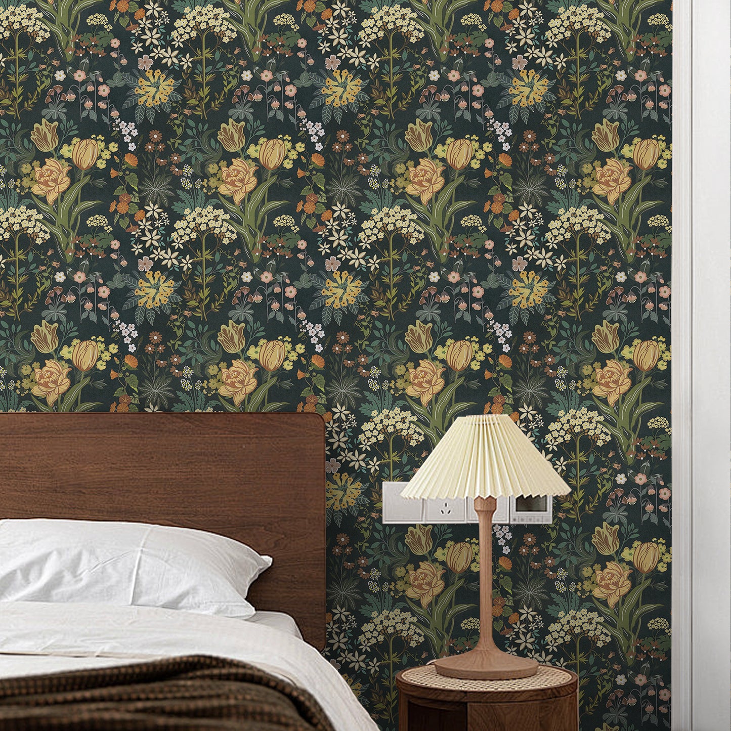 Floral Wallpaper Peel and Stick 17.7" x 118" Tulips Dark Self Adhesive Removable Wallpaper Peel and Stick for Home Bedroom Cabinets Thicken