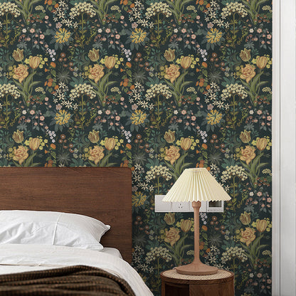 Floral Wallpaper Peel and Stick 17.7" x 118" Tulips Dark Self Adhesive Removable Wallpaper Peel and Stick for Home Bedroom Cabinets Thicken