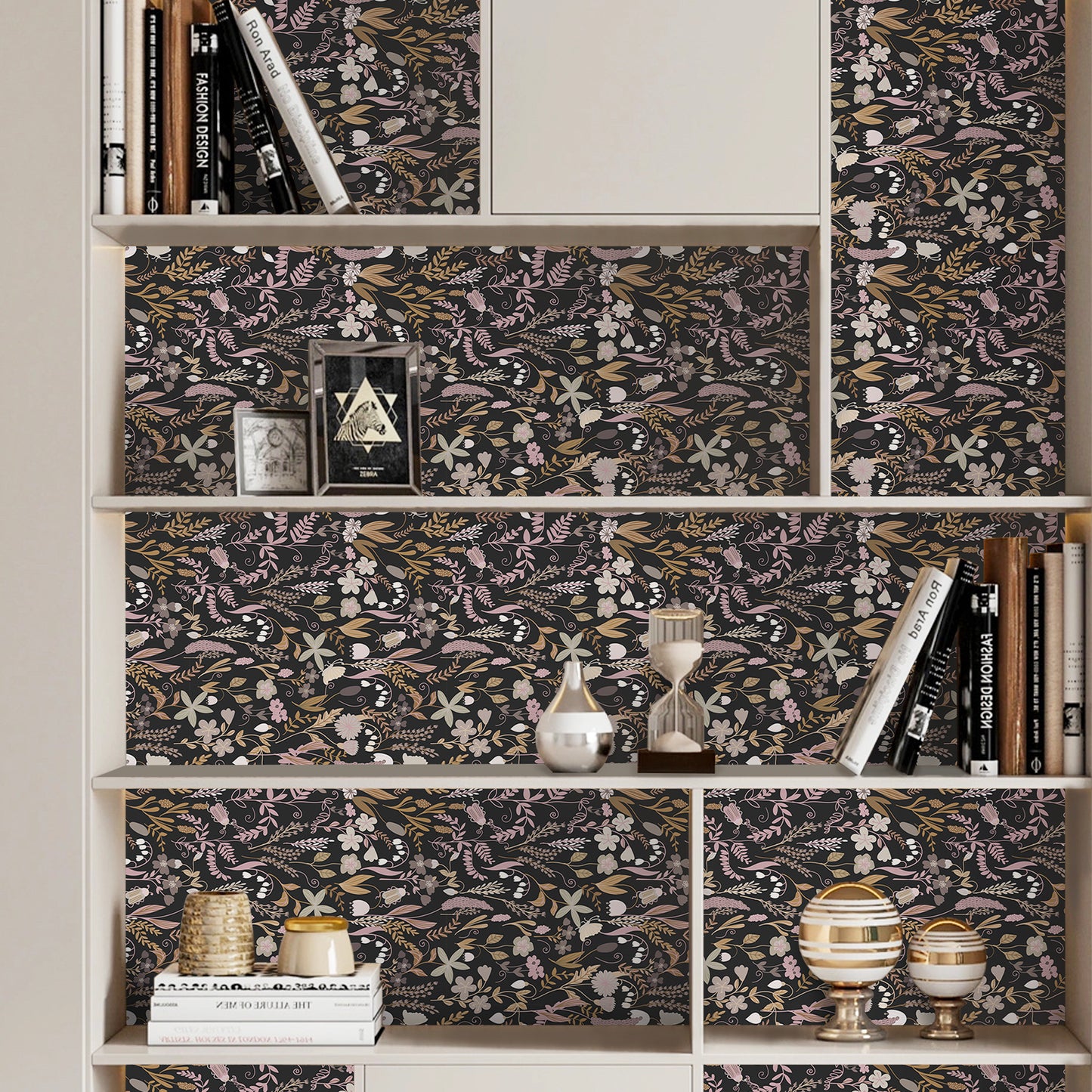 UMIGGEE Peel and Stick Wallpaper 17.7" x 118" Black Floral Self Adhesive Removable Wallpaper Peel and Stick for Home Bedroom Cabinets Thicken