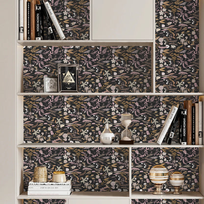 UMIGGEE Peel and Stick Wallpaper 17.7" x 118" Black Floral Self Adhesive Removable Wallpaper Peel and Stick for Home Bedroom Cabinets Thicken