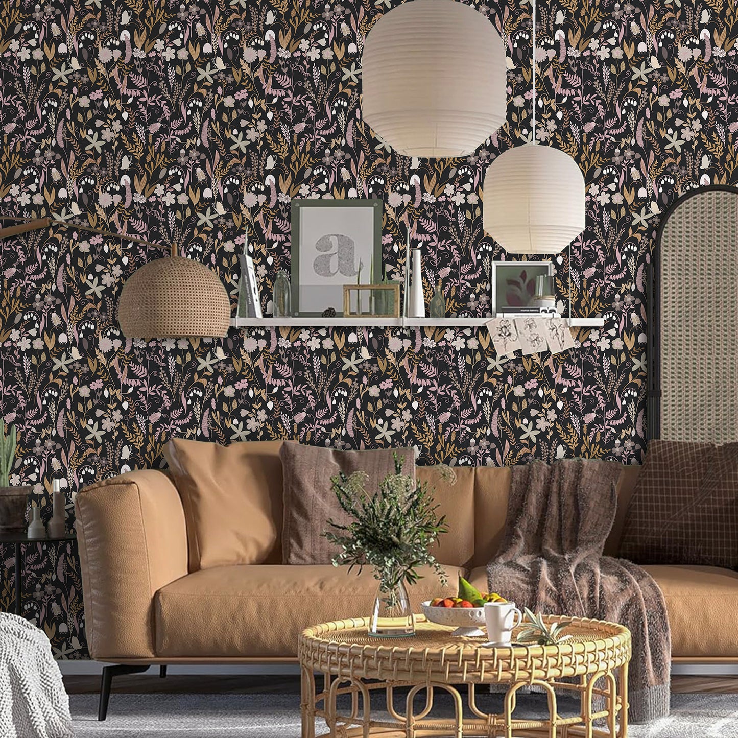 UMIGGEE Peel and Stick Wallpaper 17.7" x 118" Black Floral Self Adhesive Removable Wallpaper Peel and Stick for Home Bedroom Cabinets Thicken