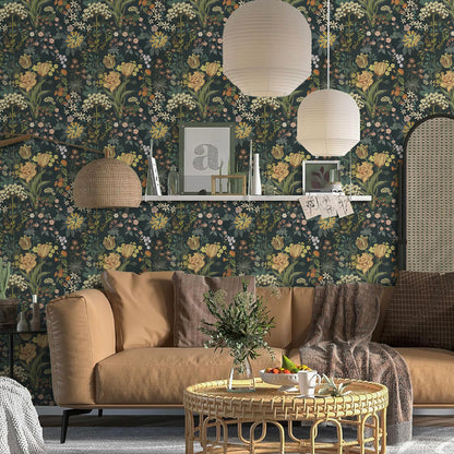 Floral Wallpaper Peel and Stick 17.7" x 118" Tulips Dark Self Adhesive Removable Wallpaper Peel and Stick for Home Bedroom Cabinets Thicken