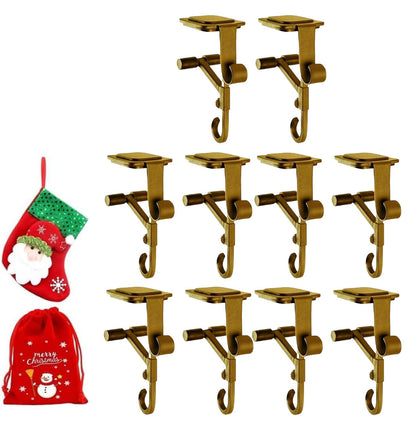 Lxcreat Fireplace Stocking and Garland Hanger, Paeose Garland Holder for Mantle, Adjustable 2 in 1 Double Mantel Hangers for Front Door, Christmas Stocking Holder for Home Decoration (Gold-10pcs)