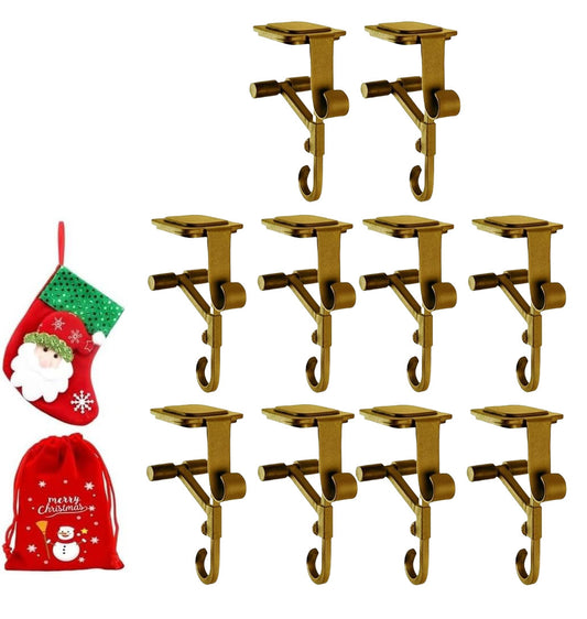 Lxcreat Fireplace Stocking and Garland Hanger, Paeose Garland Holder for Mantle, Adjustable 2 in 1 Double Mantel Hangers for Front Door, Christmas Stocking Holder for Home Decoration (Gold-10pcs)