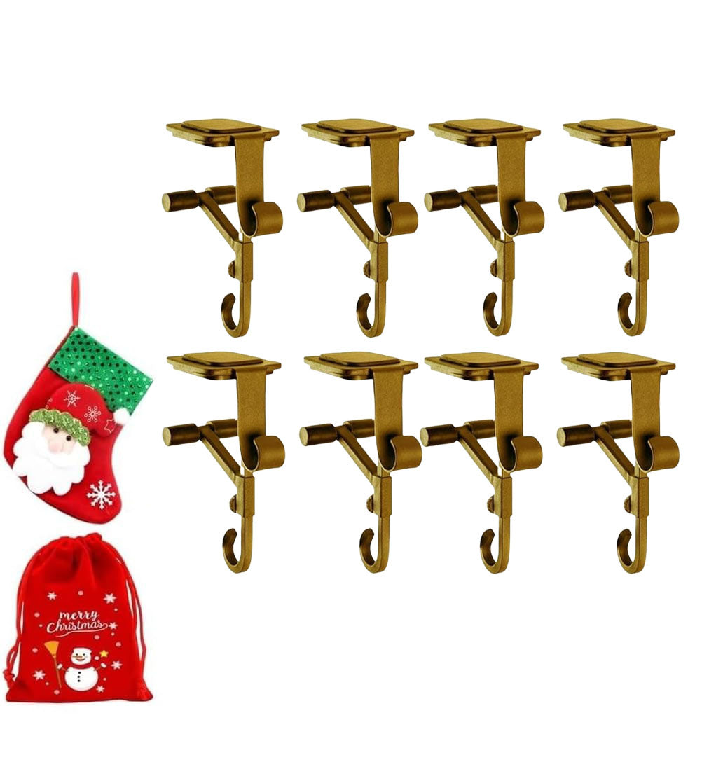 Lxcreat Fireplace Stocking and Garland Hanger, Paeose Garland Holder for Mantle, Adjustable 2 in 1 Double Mantel Hangers for Front Door, Christmas Stocking Holder for Home Decoration (Gold-8pcs)