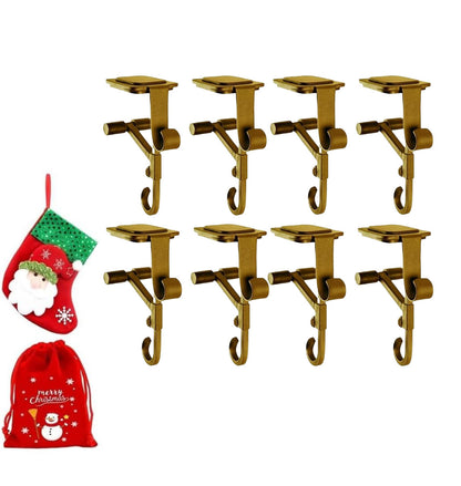 Lxcreat Fireplace Stocking and Garland Hanger, Paeose Garland Holder for Mantle, Adjustable 2 in 1 Double Mantel Hangers for Front Door, Christmas Stocking Holder for Home Decoration (Gold-8pcs)