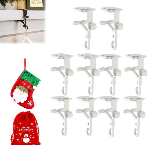 Lxcreat Fireplace Stocking and Garland Hanger, Paeose Garland Holder for Mantle, Adjustable 2 in 1 Double Mantel Hangers for Front Door, Christmas Stocking Holder for Home Decoration (White-10pcs)