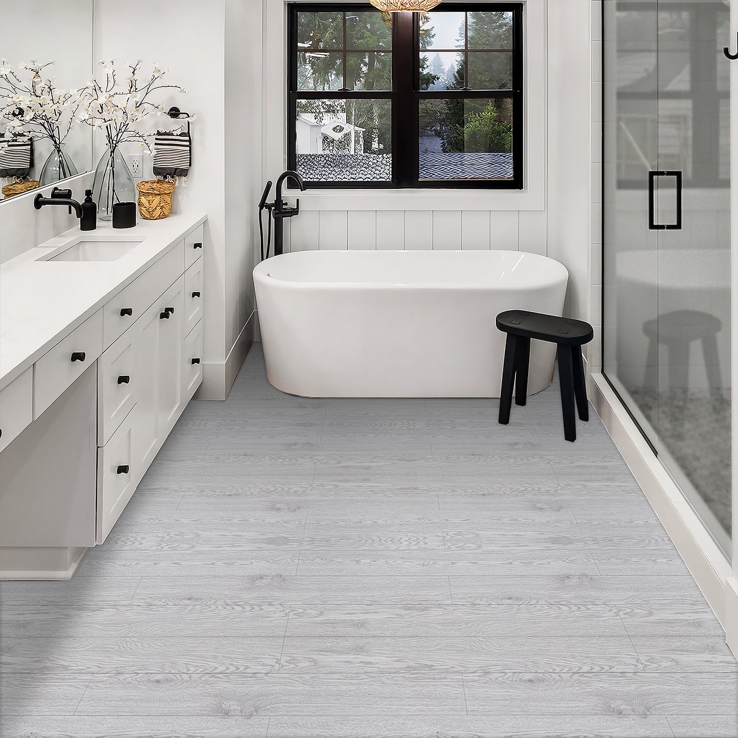 Abyssaly Gray Wood PVC Peel and Stick Vinyl Flooring Tile 15.7 inch x 118 inch /12.9 Sq.ft,Thicken Self-Adhesive Vinyl Flooring Tile Easy DIY Install for Bathroom and Kitchen Floor