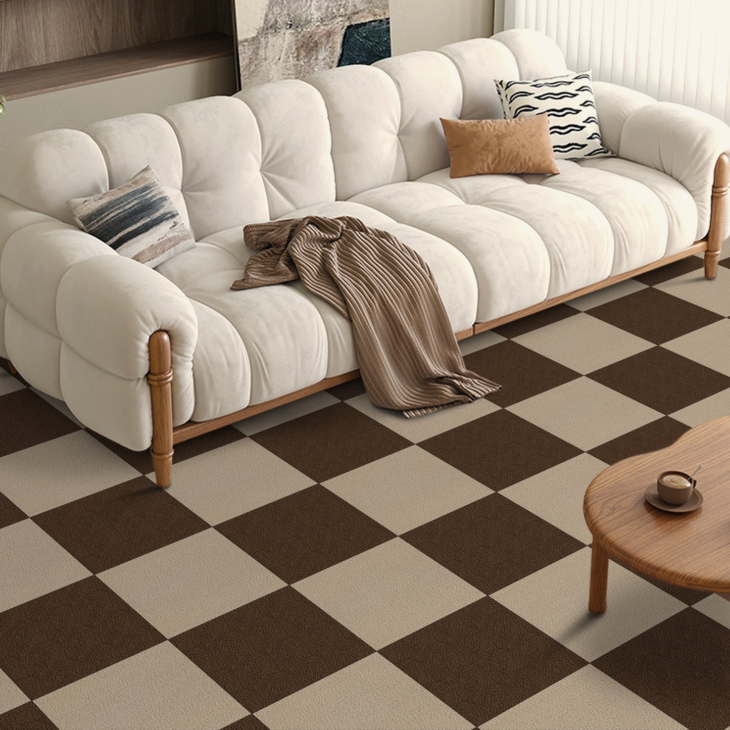 UMIGGEE Peel and Stick Carpet Tiles Khaki Self-Adhesive Square Soft Carpet Floor Tiles 11.8-in x 11.8-in (10pcs.) Carpet Easy Install DIY Floor Tiles for Kids Room Bedroom Dining Room (9.7